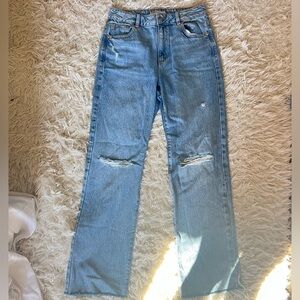 Garage Blue Straight Leg Jeans with Distressed Details